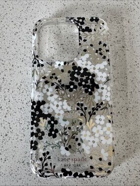 kate spade Floral Protective iPhone 15 Pro Case - White, Black & Gold